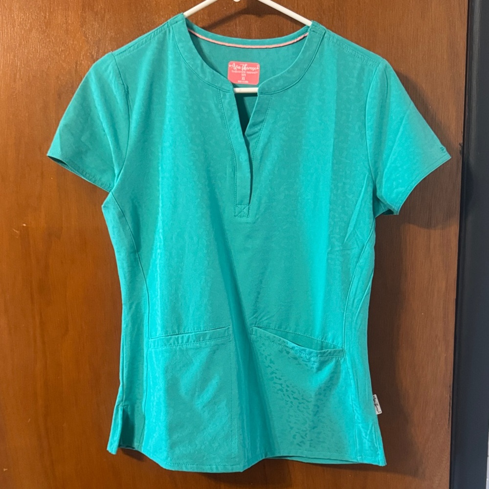 Turquoise Women Leopard Scrub Top